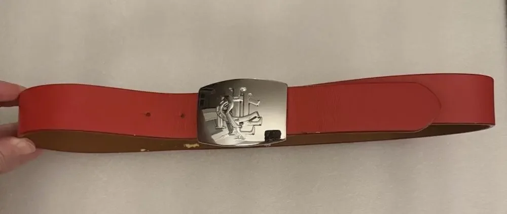 Polo Ralph Lauren Red Leather Belt Silver Crest Buckle Small